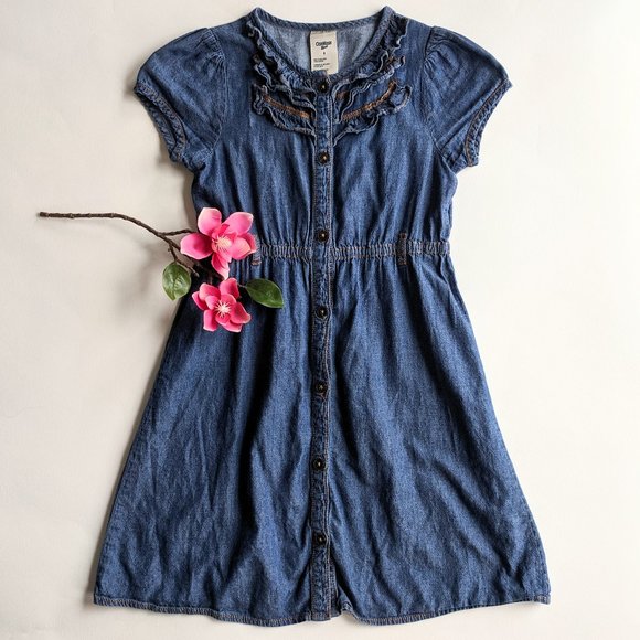 Fall Dresses Oshkosh B'Gosh Dark Denim Buttondown Ruffle Dress Family Photos - Picture 2 of 4